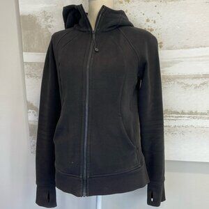 Vintage Black Lululemon Full Zip-Up Hooded Sweatshirt with thumbholes & bag!